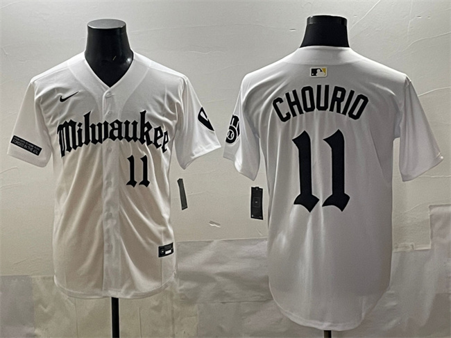Men's White Milwaukee Brewers #11 Jackson Chourio 'Gothic 414 Shadows Edition' Vapor Premier Limited Stitched Jersey